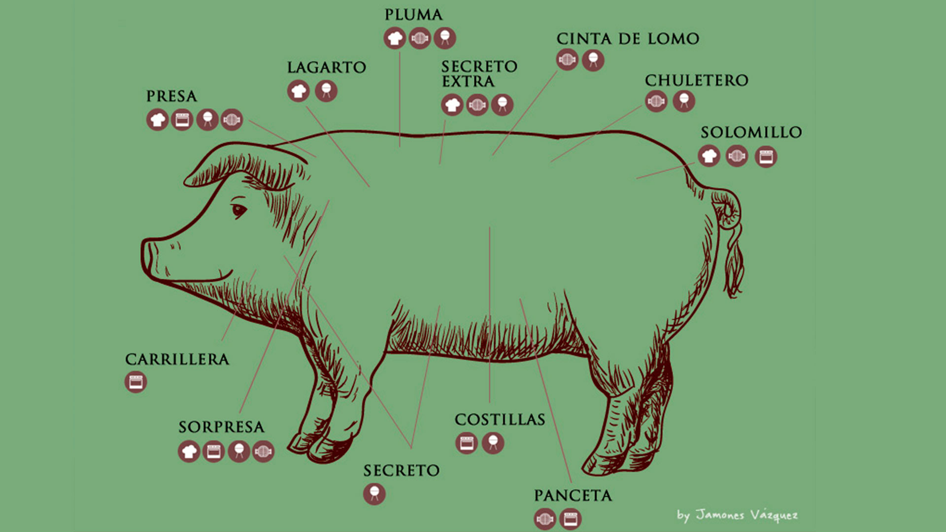 Corte de carnes del cerdo ibérico